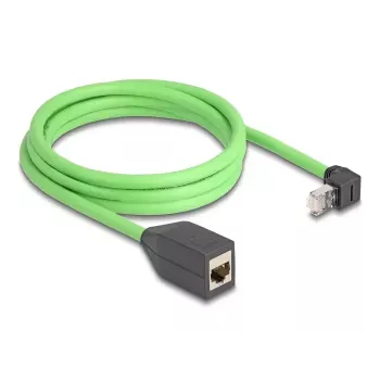 Cable de red DeLOCK RJ45 Cat.6A conector macho acodado hacia arriba a conector hembra 2m verde