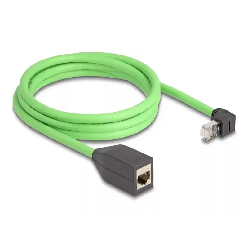Cable de red DeLOCK RJ45 Cat.6A conector macho acodado hacia arriba a conector hembra 2m verde