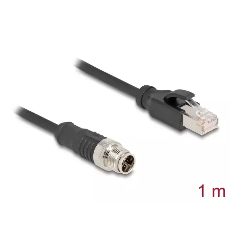 Cable de red DeLOCK M12 X-codificado 8 polos conector macho a conector macho RJ45 Cat5e 1 m negro