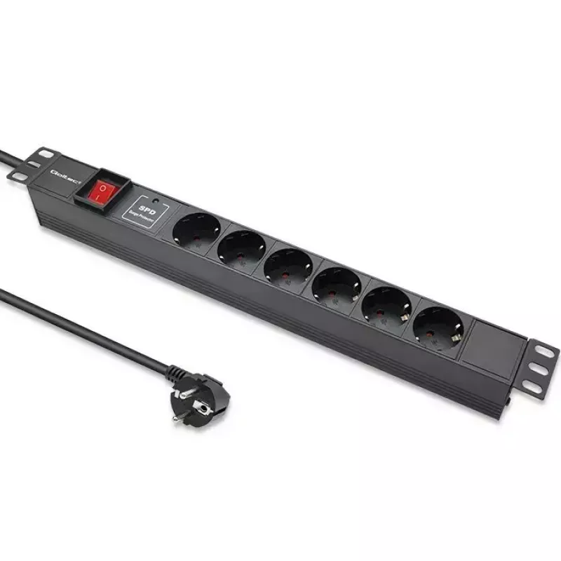 Regleta de enchufes para RACK 19 1U QOLTEC PDU 16A 6xSCHUKO 1,8m