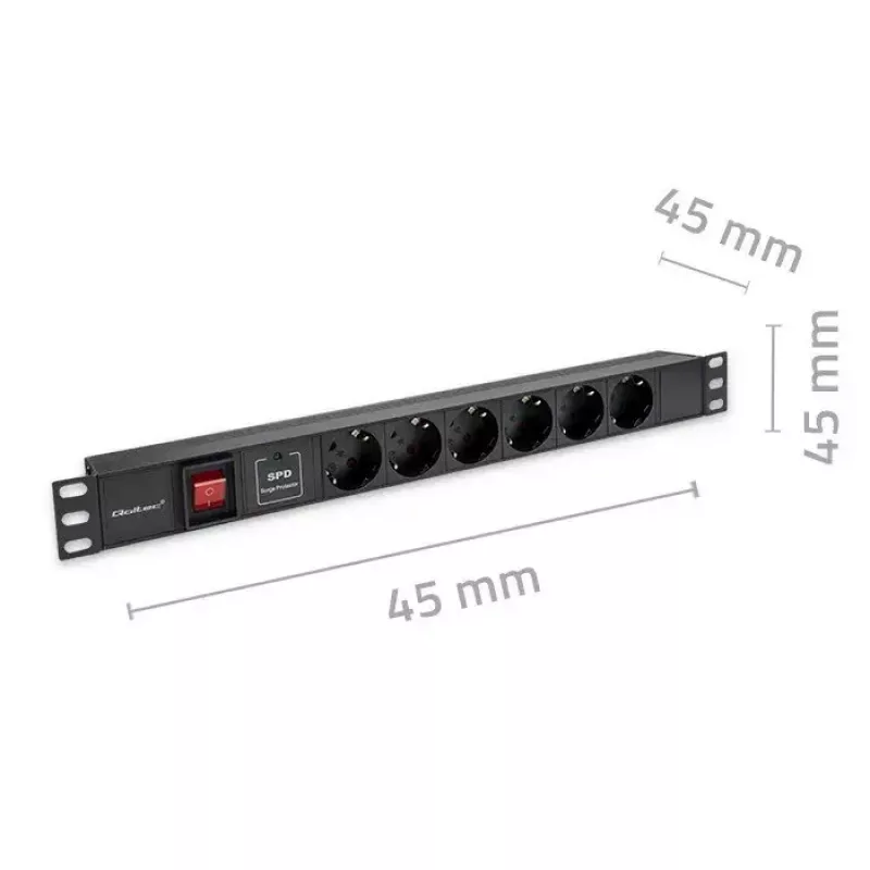 Regleta de enchufes para RACK 19 1U QOLTEC PDU 16A 6xSCHUKO 1,8m