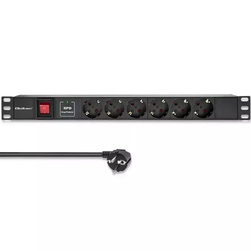 Regleta de enchufes para RACK 19 1U QOLTEC PDU 16A 6xSCHUKO 1,8m