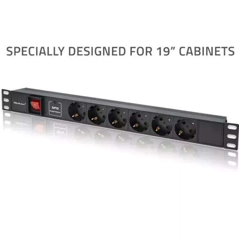 Regleta de enchufes para RACK 19 1U QOLTEC PDU 16A 6xSCHUKO 1,8m