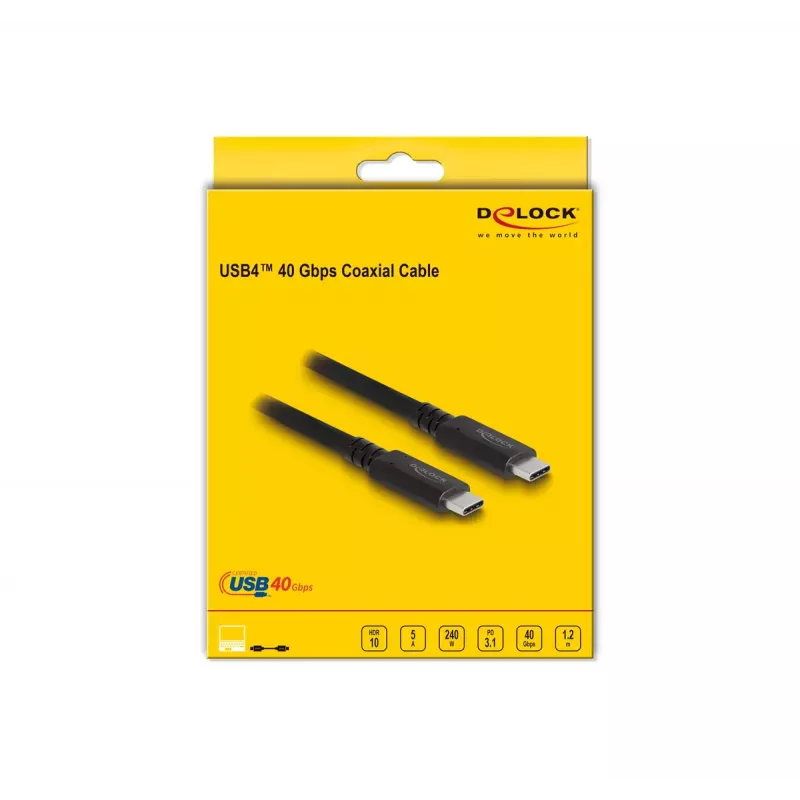 Cable coaxial DeLOCK USB4 40 Gbit/s 1,2 m USB PD 3.1 240 W