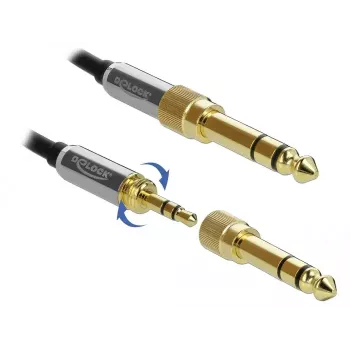 Cable de audio DELOCK 85836 — 1 m, conector macho a conector macho 3,5 mm, contactos dorados, AWG 28, negro