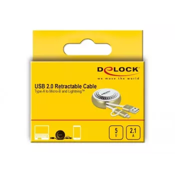 Cable retráctil DeLOCK 85820 USB 2.0 Type-A a Micro-B Lightning