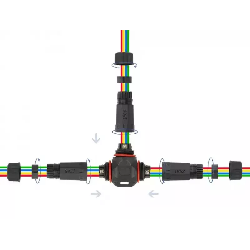 Delock 86918 Conector de cable para exteriores, en forma de T, 4 pines, IP68, tipo tornillo, negro
