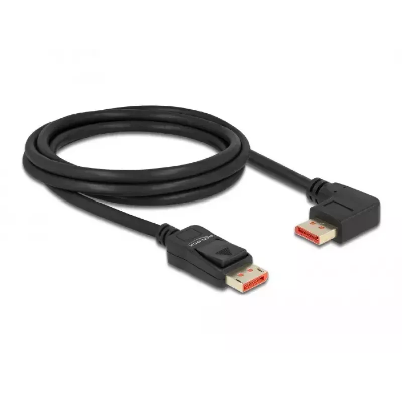 Cable DisplayPort DeLOCK 8K 60 Hz 2 m conector macho recto a conector macho 90° acodado a la izquierda
