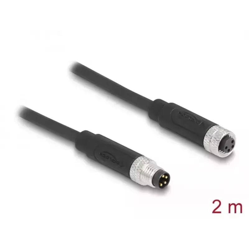Cable DeLOCK M8 de 4 polos codificado A conector macho a conector hembra PUR TPU 2 m