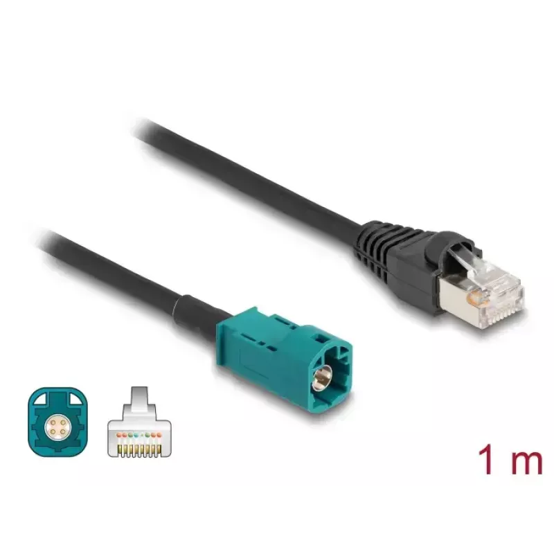 Cable coaxial DELOCK 90698 con conector HSD-Z a RJ-45, 1 m, negro/azul