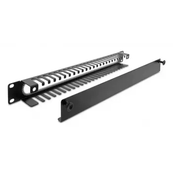 Panel de gestión de cables DELOCK 67277 — acero, negro, accesorio para rack 1HE