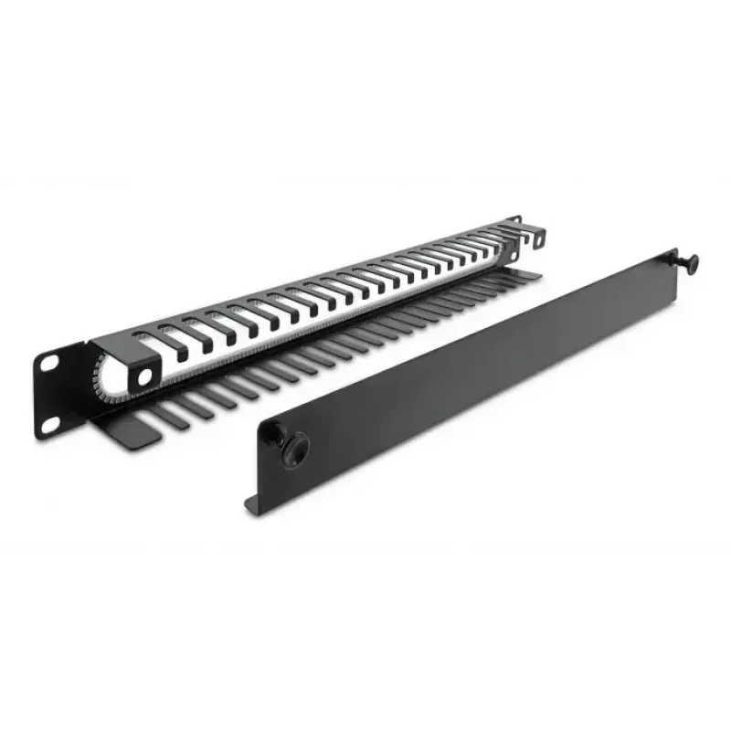 Panel de gestión de cables DELOCK 67277 — acero, negro, accesorio para rack 1HE