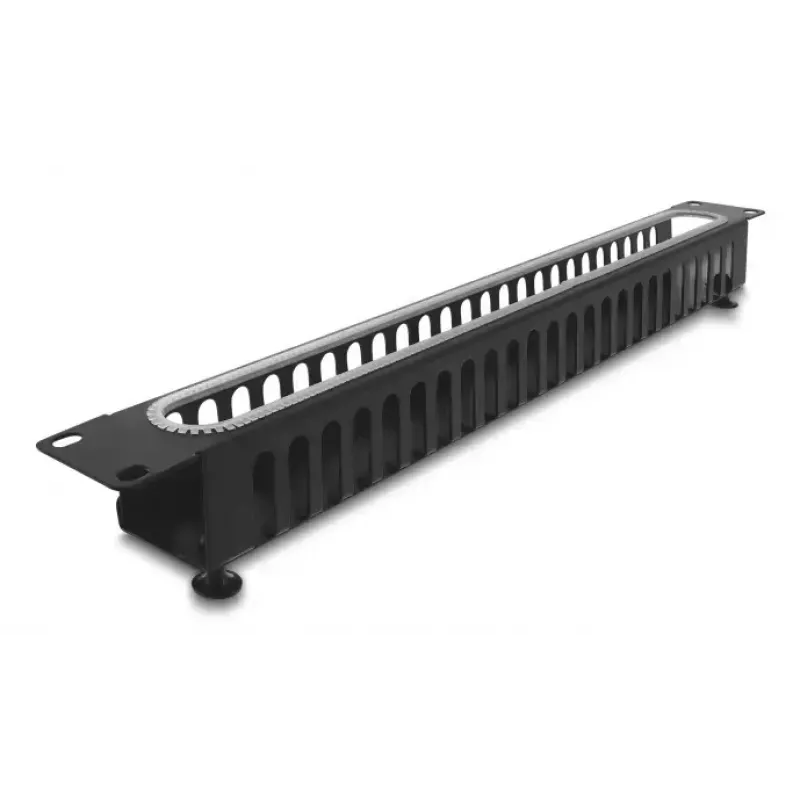 Panel de gestión de cables DELOCK 67277 — acero, negro, accesorio para rack 1HE