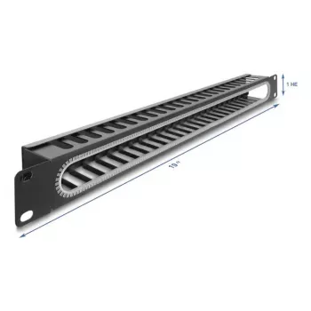 Panel de gestión de cables DELOCK 67277 — acero, negro, accesorio para rack 1HE