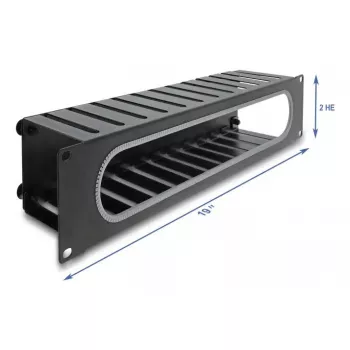 Embellecedor de gestión de cables DELOCK 67279 — accesorio para rack de acero 2U, negro, abertura con protección de bordes