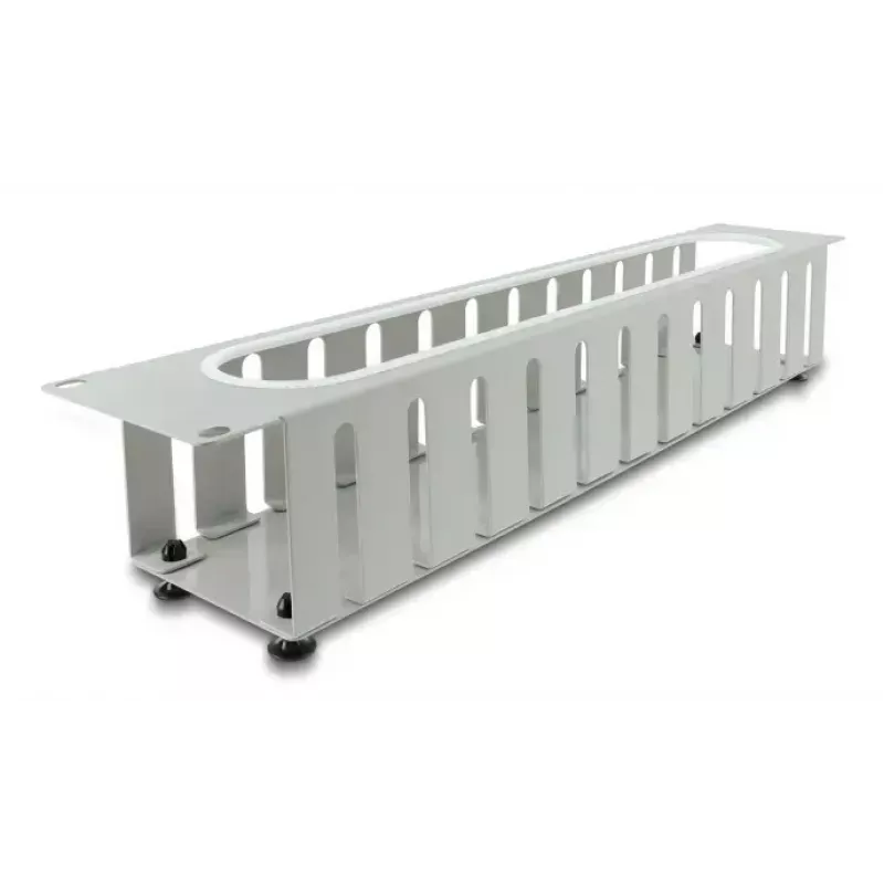 Panel de gestión de cables DELOCK 67280 — panel para rack de acero de 19 pulgadas 2U con abertura, gris