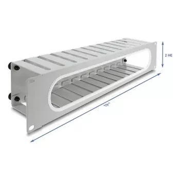 Panel de gestión de cables DELOCK 67280 — panel para rack de acero de 19 pulgadas 2U con abertura, gris