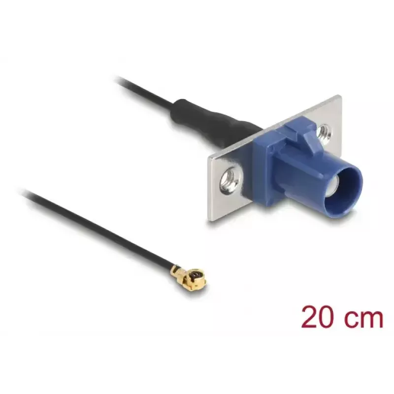 Cable coaxial DELOCK 90731, FAKRA C a I-PEX MHF1, 0,2 m, 1,13 mm, negro/azul