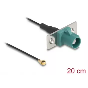 Cable coaxial DELOCK 90732 — FAKRA E a I-PEX MHF1, 0,2 m, 1,13 mm, negro/turquesa