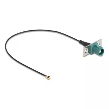 Cable coaxial DELOCK 90732 — FAKRA E a I-PEX MHF1, 0,2 m, 1,13 mm, negro/turquesa