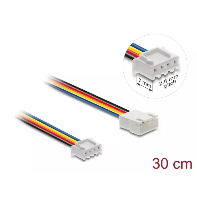 DeLOCK 90868 Cable alargador de ventilador PWM 4 pines JST, macho a hembra, longitud del conector 7 mm, 30 cm