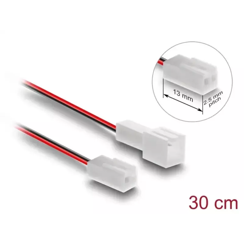 DeLOCK 90869 Cable alargador de ventilador 2 pines, macho a hembra, longitud del conector 13 mm, 30 cm
