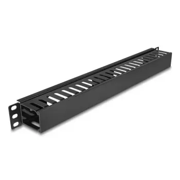 Placa guía de gestión de cables DELOCK 19 pulgadas 1HE con 2 aberturas, metal/plástico, negro