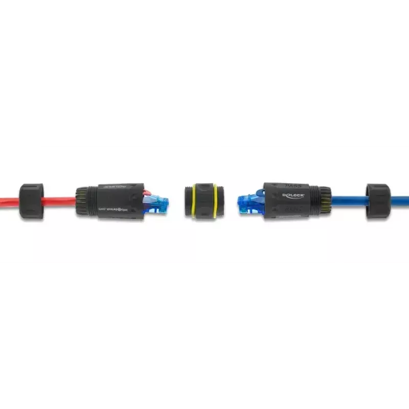 Adaptador de acoplamiento DELOCK conector hembra RJ45 a conector hembra RJ45 con rosca M23, Cat.6a/Cat.7, IP68, negro