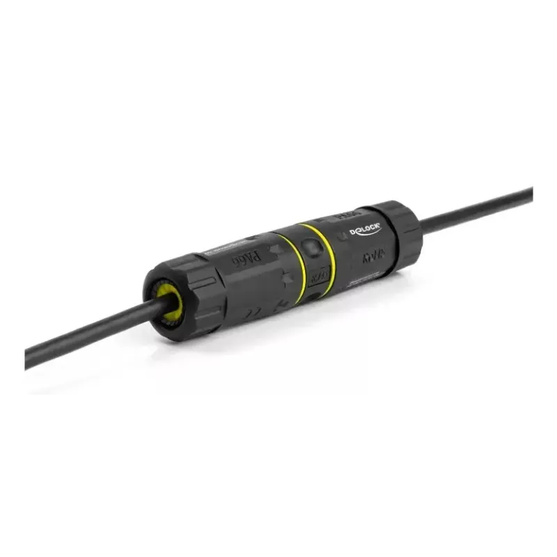 Adaptador de acoplamiento DELOCK conector hembra RJ45 a conector hembra RJ45 con rosca M23, Cat.6a/Cat.7, IP68, negro