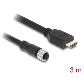 Cable DELOCK M12 codificado A de 17 polos (conector hembra) a HDMI (conector macho) 3 m