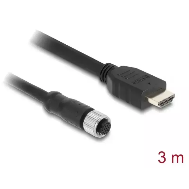 Cable DELOCK M12 codificado A de 17 polos (conector hembra) a HDMI (conector macho) 3 m