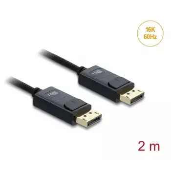 Cable coaxial DisplayPort DELOCK 16K 60 Hz 80 Gbps, DisplayPort a DisplayPort, 2 m, negro, funda trenzada