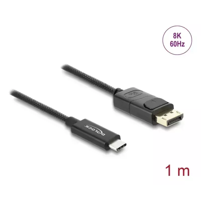 DeLOCK 81701 cable coaxial de USB-C a DisplayPort (DP Alt Mode), 4K 60 Hz, cubierta trenzada, 1 m, 3,5 mm de diámetro