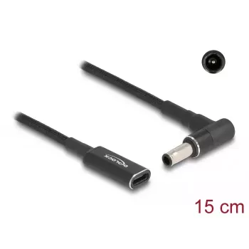 Cable adaptador DeLOCK conector hembra USB Type-C a conector macho Samsung 5,5 x 3,0 mm en ángulo de 90° 15 cm
