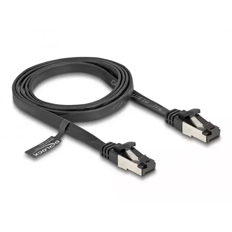 Cable de red DeLOCK RJ45 cable patch plano conector macho a conector macho Cat.8.1 1 m negro