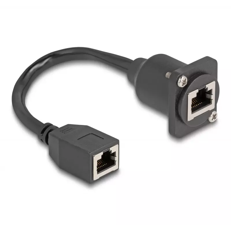 Cable DeLOCK D-Type RJ45 conector hembra a conector hembra Cat.5e negro 20 cm