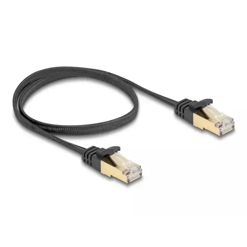 Cable de red DeLOCK RJ45 plano 0,5 m Cat.6A negro