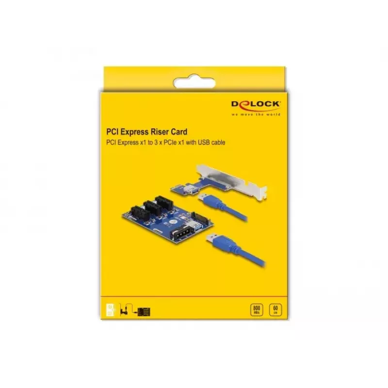 Tarjeta riser DeLOCK PCI Express x1 a 3 x PCIe x1 50 cm cable USB