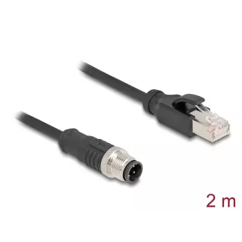 Cable de red DeLOCK M12 D-codificado 4 pines macho a RJ45 macho Cat5e 2 m negro
