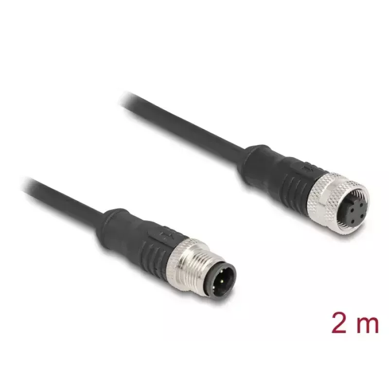 Cable de red DeLOCK M12 D-codificado 4 pines macho a hembra Cat5e 2 m negro