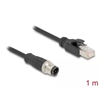 Cable de red DeLOCK M12 D-codificado 4 pines macho a RJ45 macho Cat5e 1 m negro