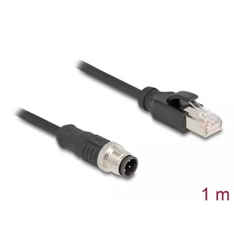 Cable de red DeLOCK M12 D-codificado 4 pines macho a RJ45 macho Cat5e 1 m negro