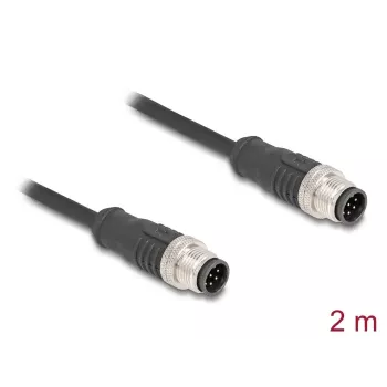 Cable de red DeLOCK M12 A-codificado 8 pines macho a macho Cat5e 2 m negro