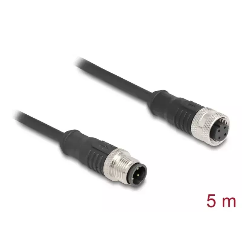 Cable de red DeLOCK M12 D-codificado 4 pines macho a hembra Cat5e 5 m negro