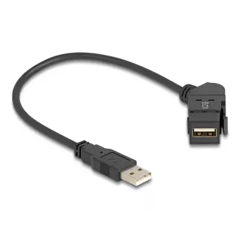 DeLOCK USB 2.0 Type-A conector hembra panelmount 45° acodado a conector macho Type-A 30 cm cable negro
