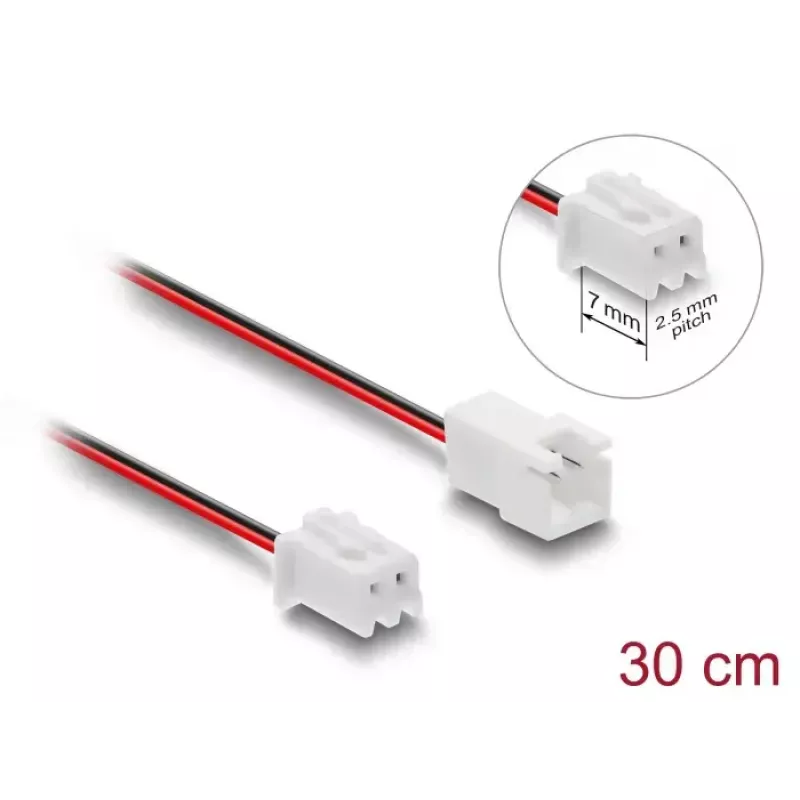 DeLOCK 90762 Cable alargador de ventilador JST 2 pines, macho a hembra, longitud del conector 7 mm, 30 cm