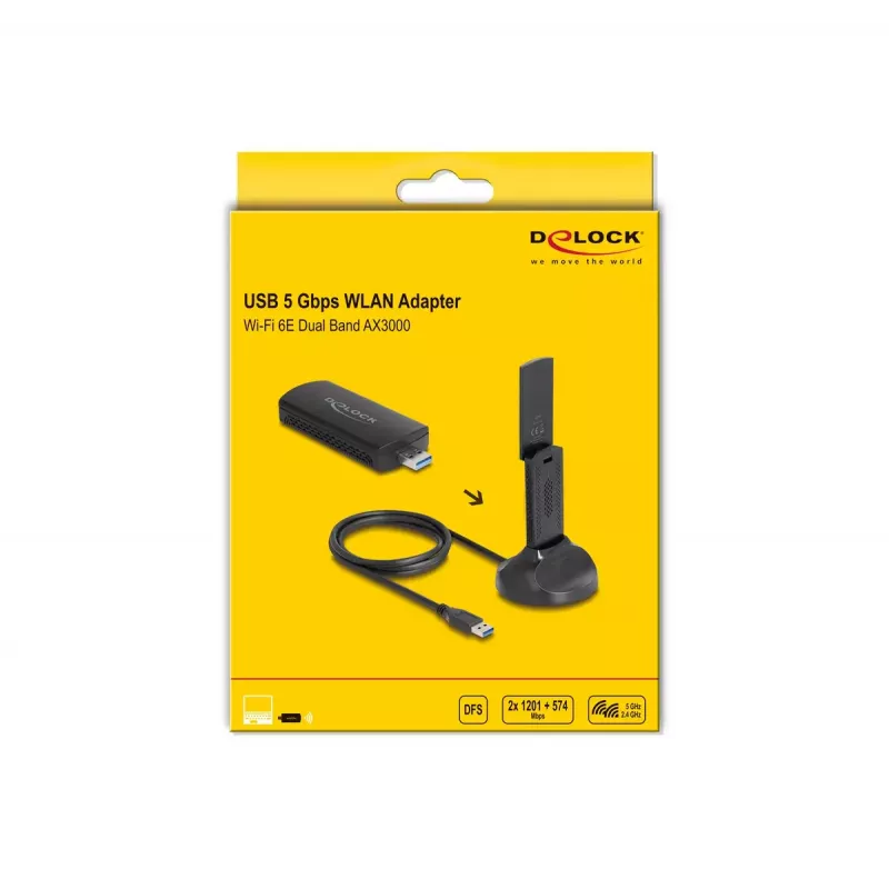 Adaptador USB Wi-Fi 6E Dual Band DeLOCK AX3000 1201 Mbps