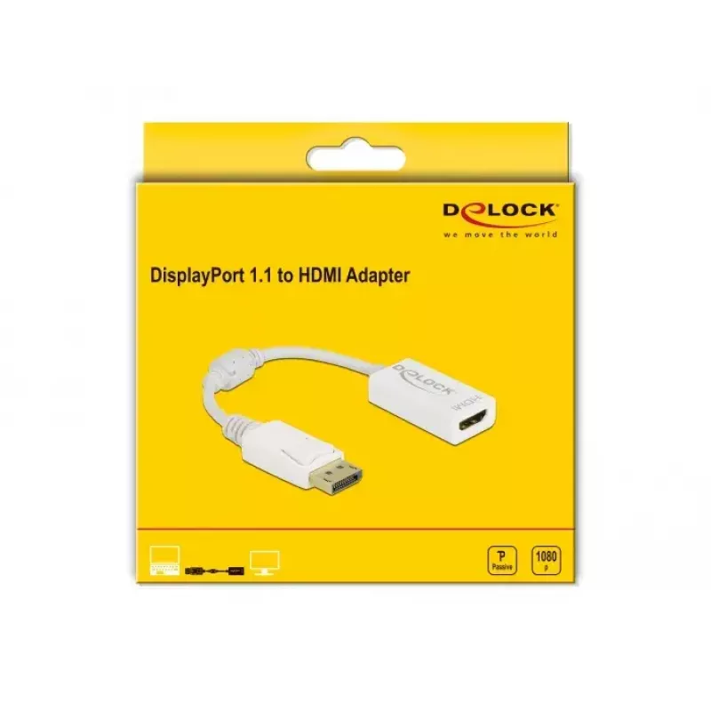 Adaptador DisplayPort 1.1 macho a HDMI hembra pasivo blanco DeLOCK 61015