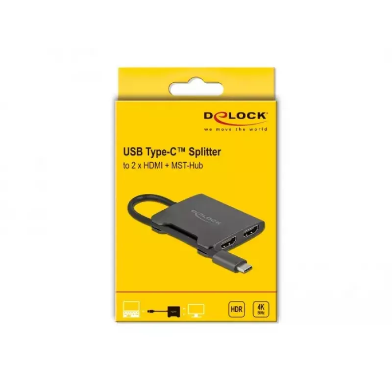 DeLOCK USB Type-C splitter DP Alt Mode a 2 x HDMI MST 4K 60 Hz
