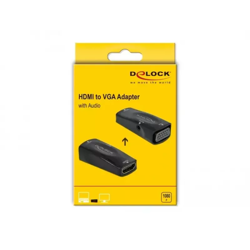 Adaptador HDMI-A conector hembra a VGA conector hembra 1080p con audio DeLOCK 66560